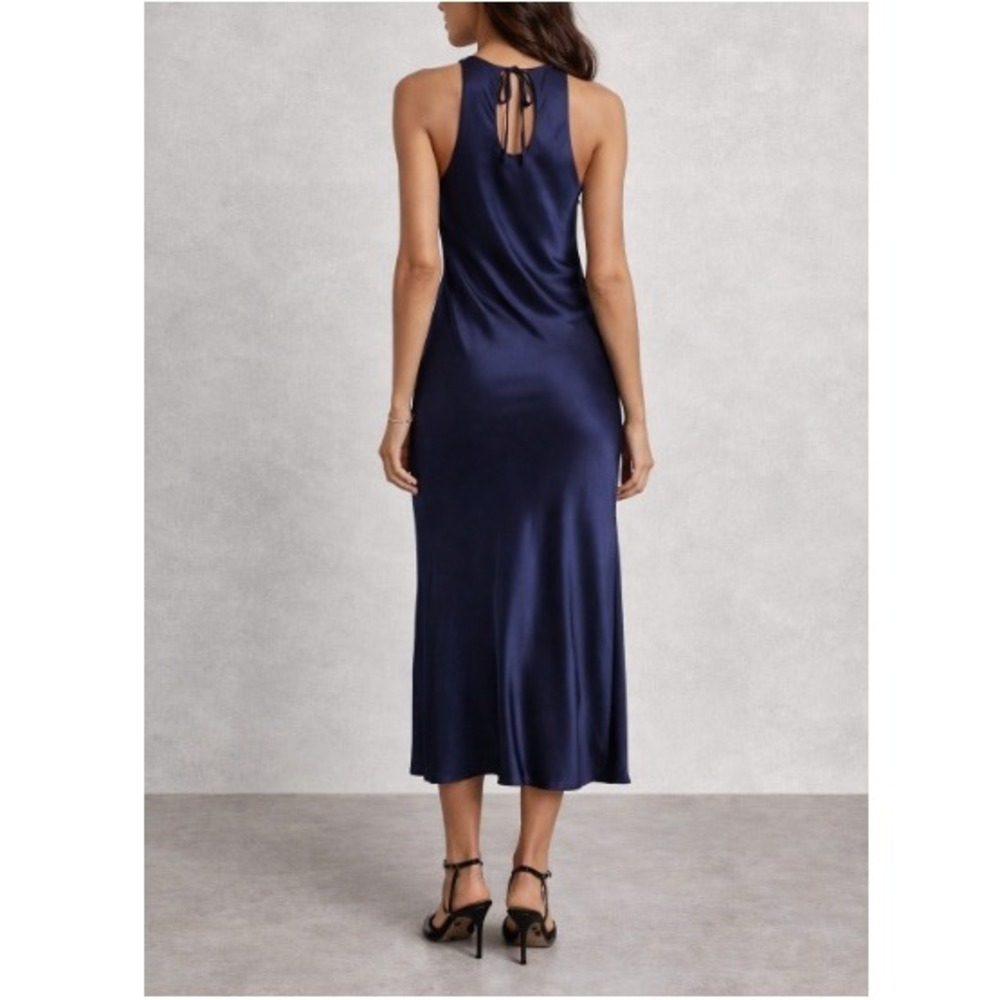 Rails Women's Navy High Neck Sleeveless Solene Satin Midi Dress Size S NWT - Picture 2 of 8